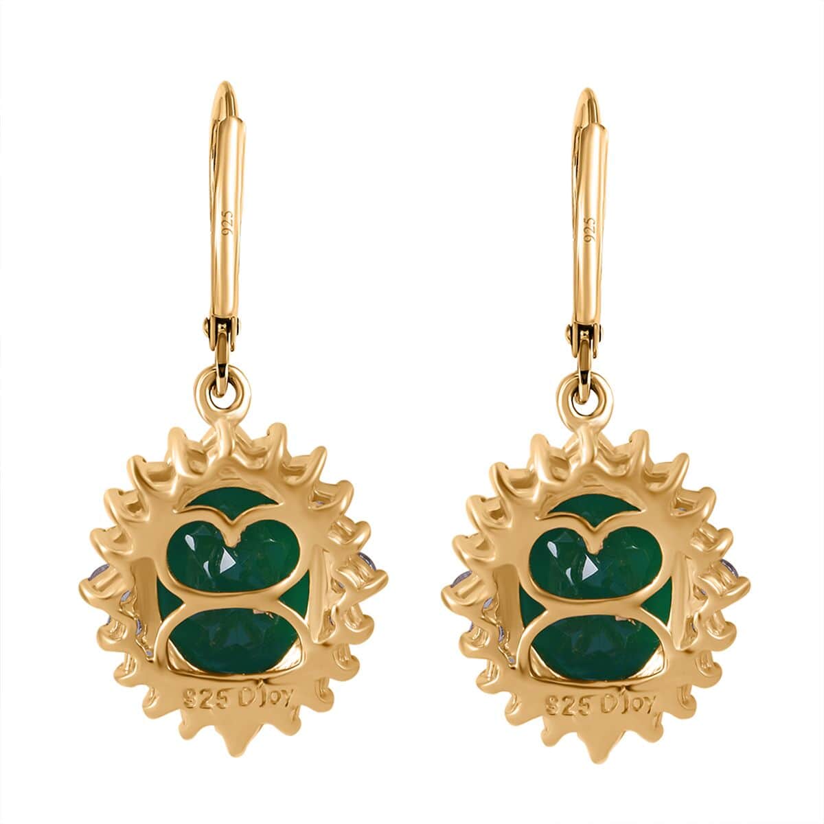 Verde Onyx and White Zircon 6.15 ctw Forest Bloom Earrings in Vermeil Yellow Gold Over Sterling Silver image number 3