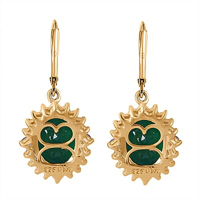 Verde Onyx and White Zircon 6.15 ctw Forest Bloom Earrings in Vermeil Yellow Gold Over Sterling Silver