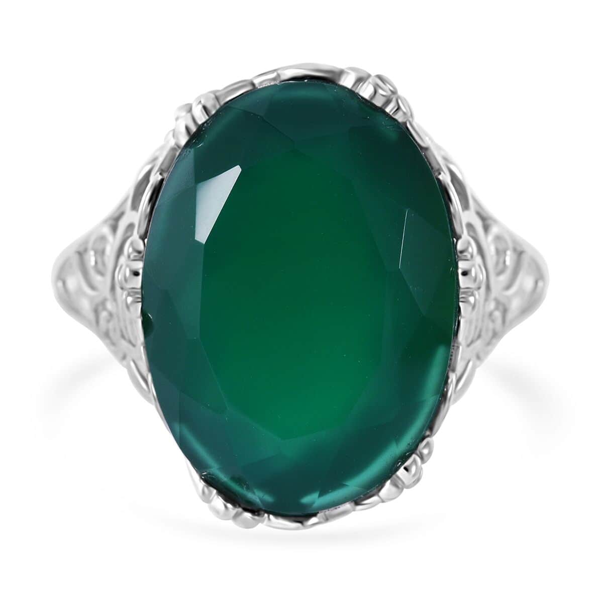 Verde Onyx 10.50 ctw Leafy Oasis Ring in Rhodium Over Sterling Silver image number 0