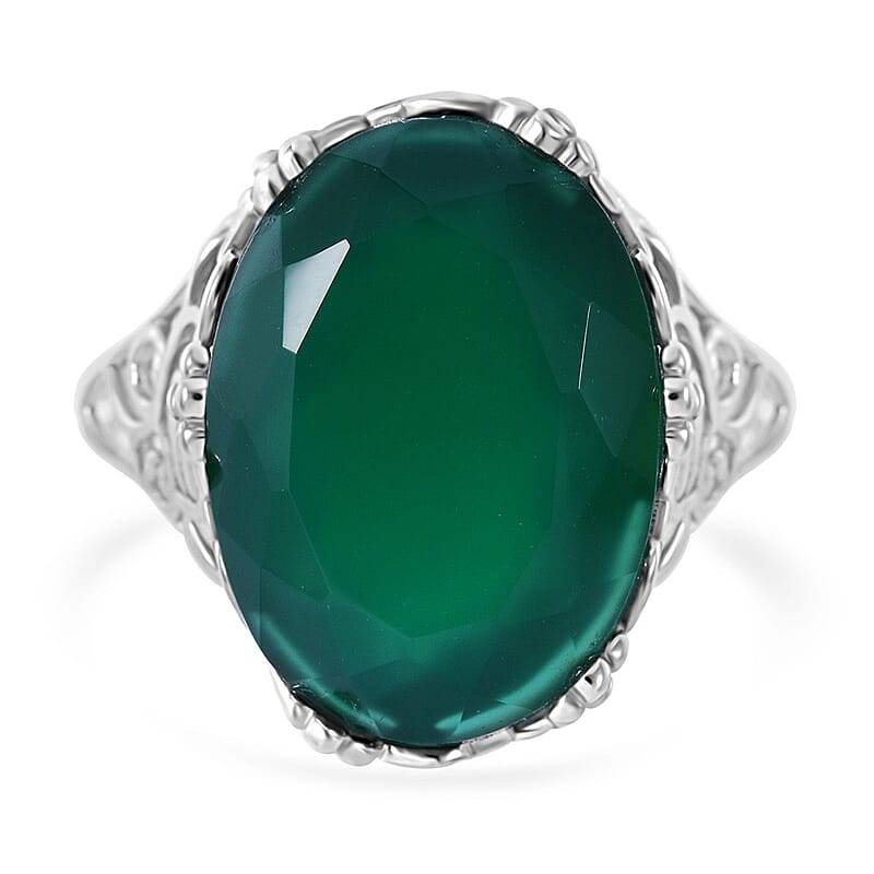 Verde Onyx 10.50 ctw Leafy Oasis Ring in Rhodium Over Sterling Silver (Size 10.0) 