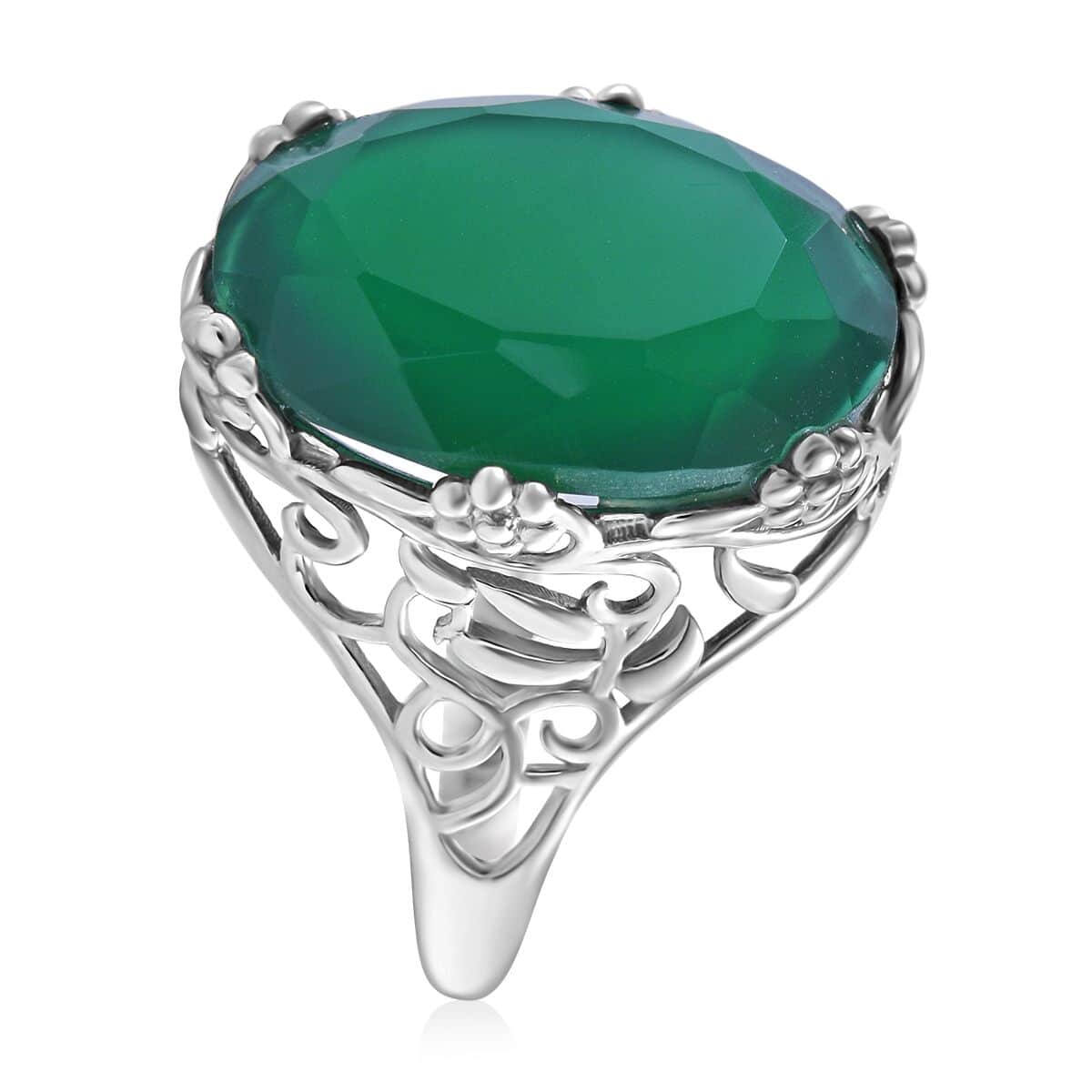 Verde Onyx 10.50 ctw Leafy Oasis Ring in Rhodium Over Sterling Silver image number 2