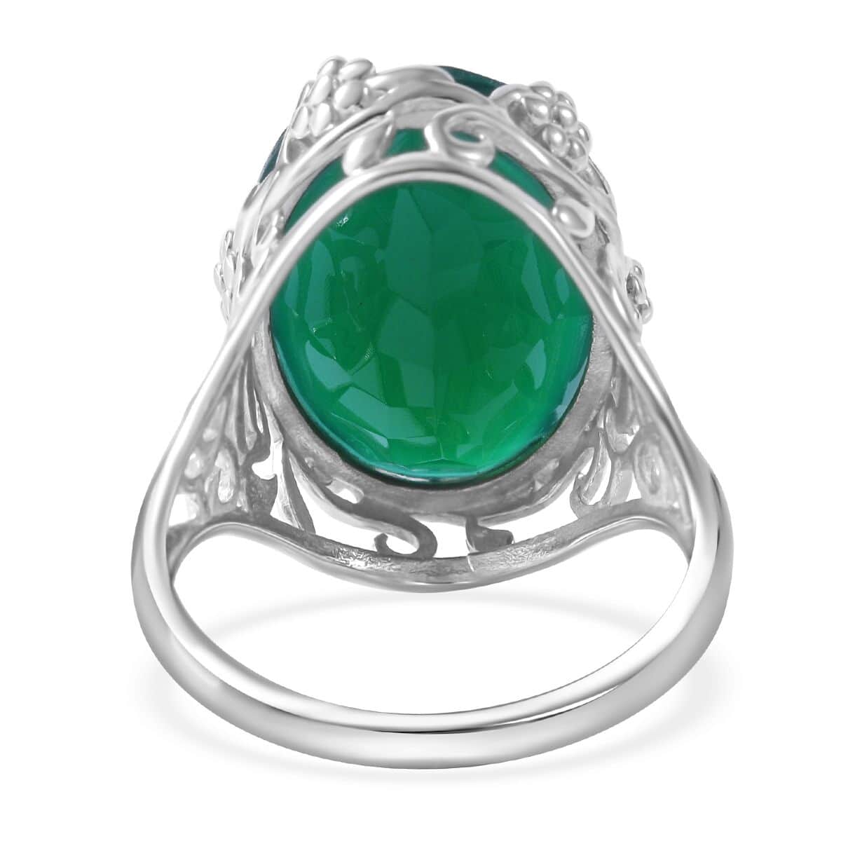 Verde Onyx 10.50 ctw Leafy Oasis Ring in Rhodium Over Sterling Silver image number 3