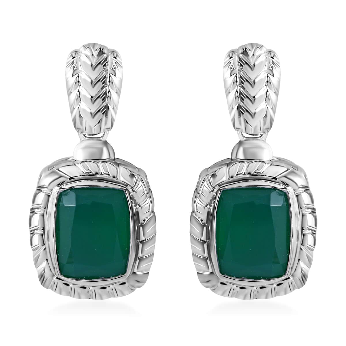 Verde Onyx 4.25 ctw Wooden Texture Earrings in Rhodium Over Sterling Silver  image number 0