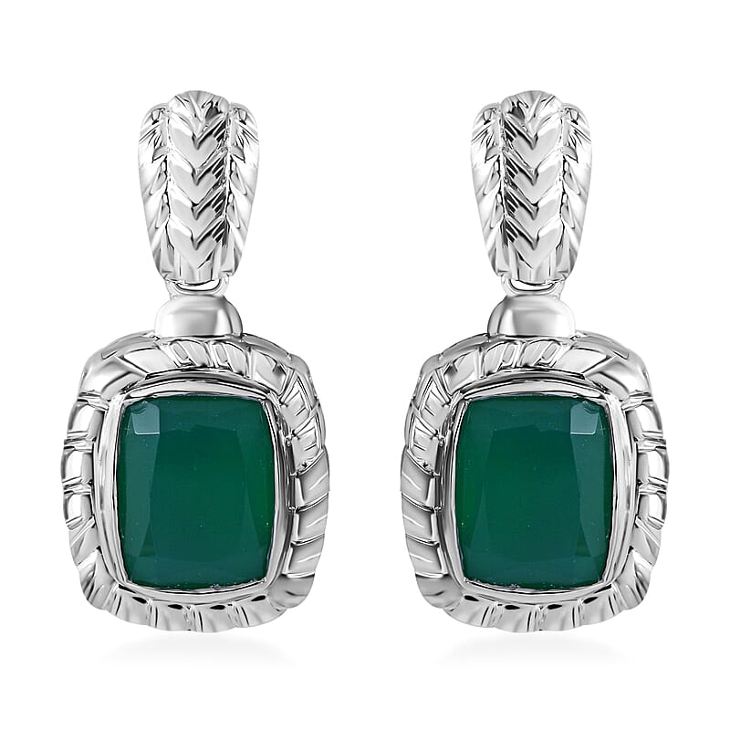 Verde Onyx 4.25 ctw Wooden Texture Earrings in Rhodium Over Sterling Silver 