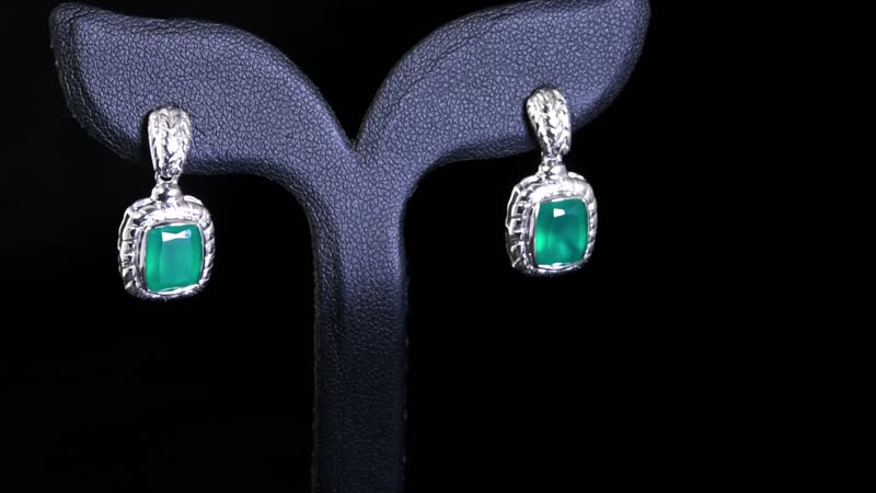 Verde Onyx 4.25 ctw Wooden Texture Earrings in Rhodium Over Sterling Silver