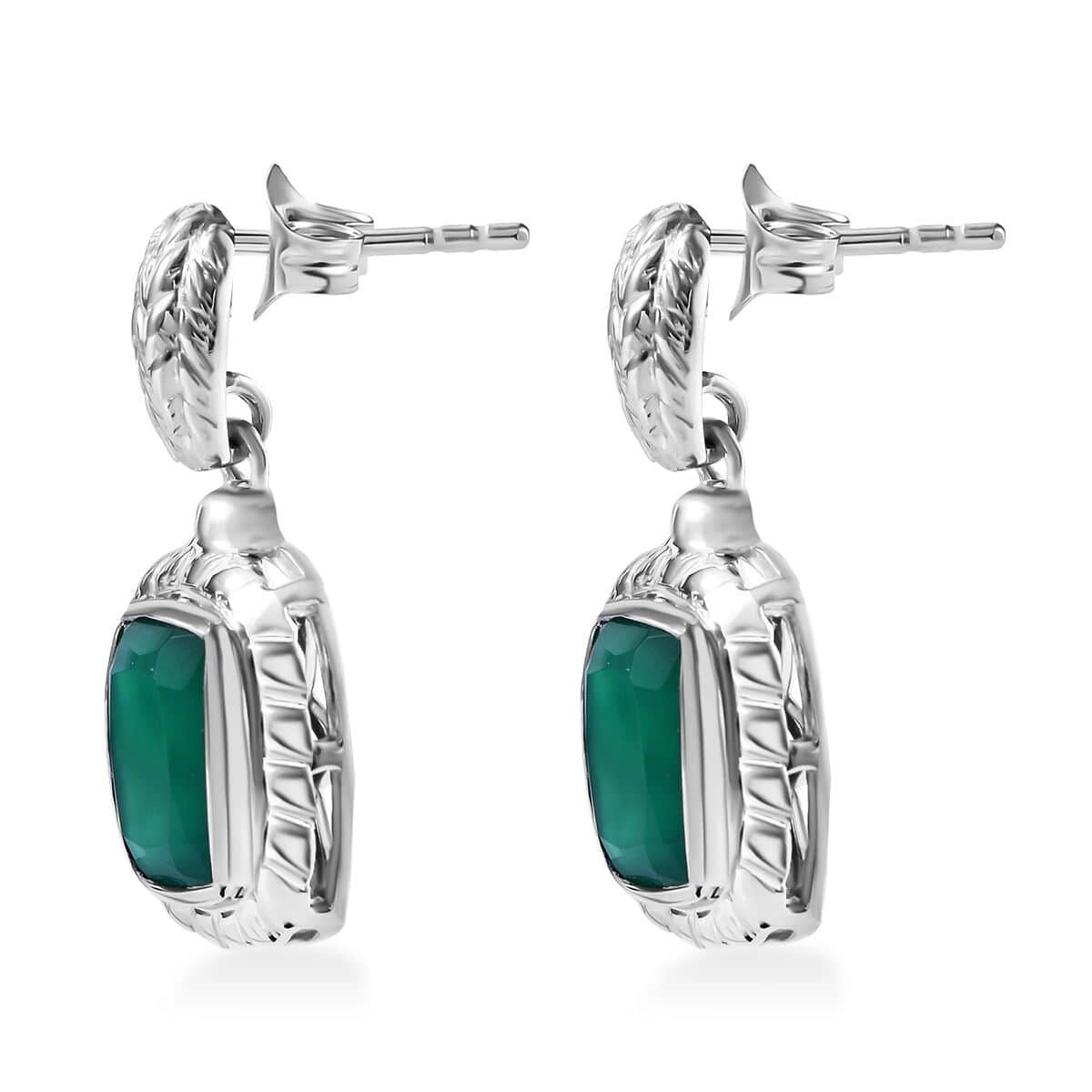 Verde Onyx 4.25 ctw Wooden Texture Earrings in Rhodium Over Sterling Silver  image number 2