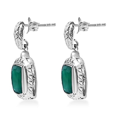 Verde Onyx 4.25 ctw Wooden Texture Earrings in Rhodium Over Sterling Silver 