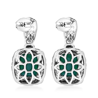 Verde Onyx 4.25 ctw Wooden Texture Earrings in Rhodium Over Sterling Silver 