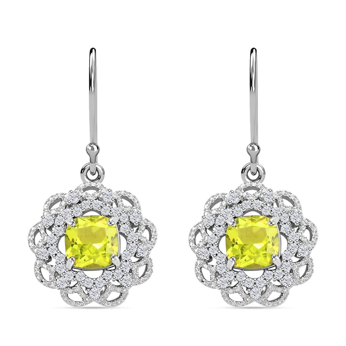 Simulated Peridot and Simulated Diamond Earrings in Silvertone 3.35 ctw image number 0