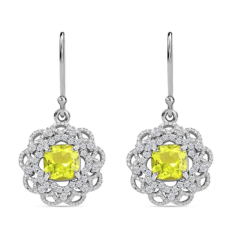 Simulated Peridot and Simulated Diamond Earrings in Silvertone 3.35 ctw