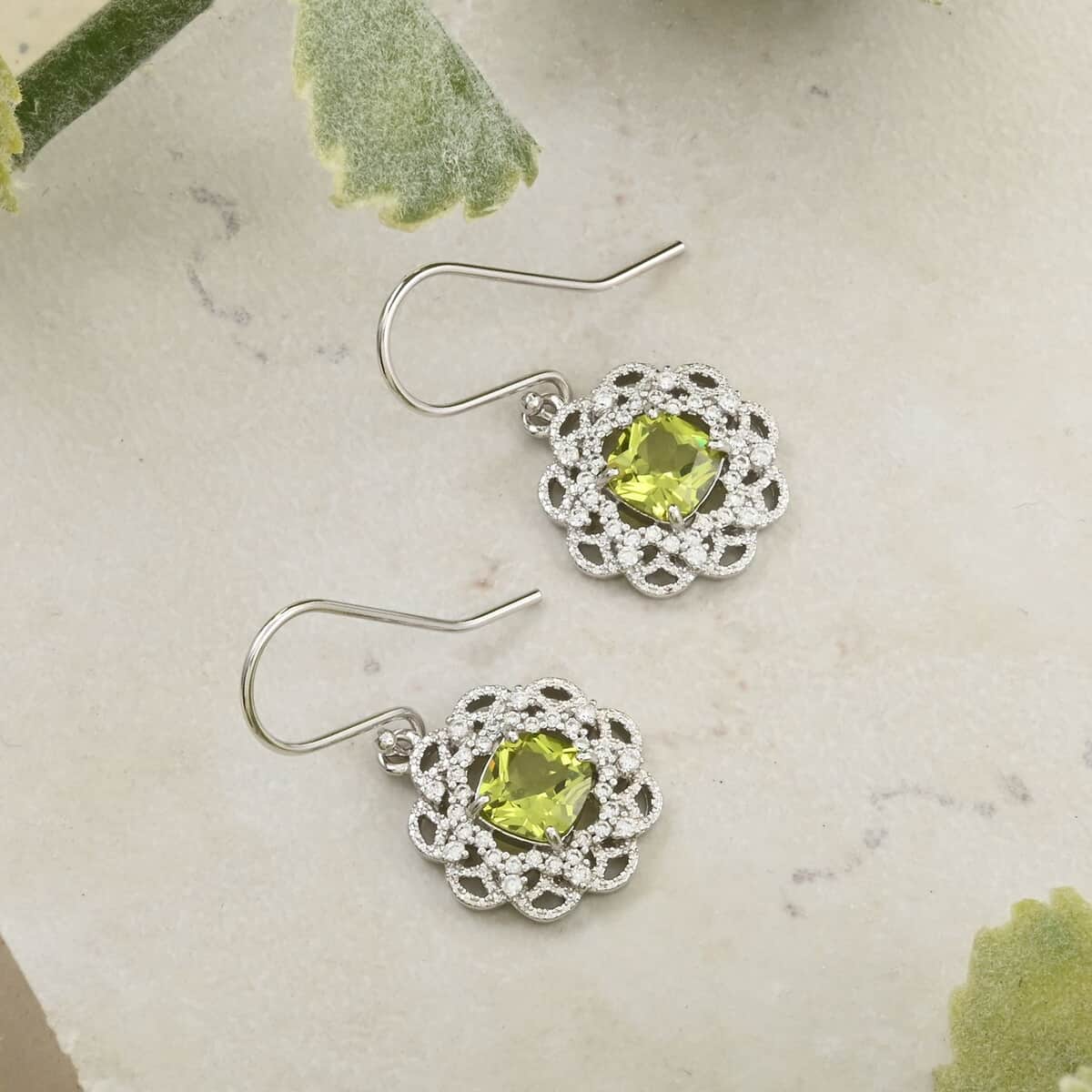 Simulated Peridot and Simulated Diamond Earrings in Silvertone 3.35 ctw image number 1