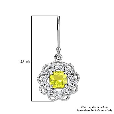 Simulated Peridot and Simulated Diamond Earrings in Silvertone 3.35 ctw