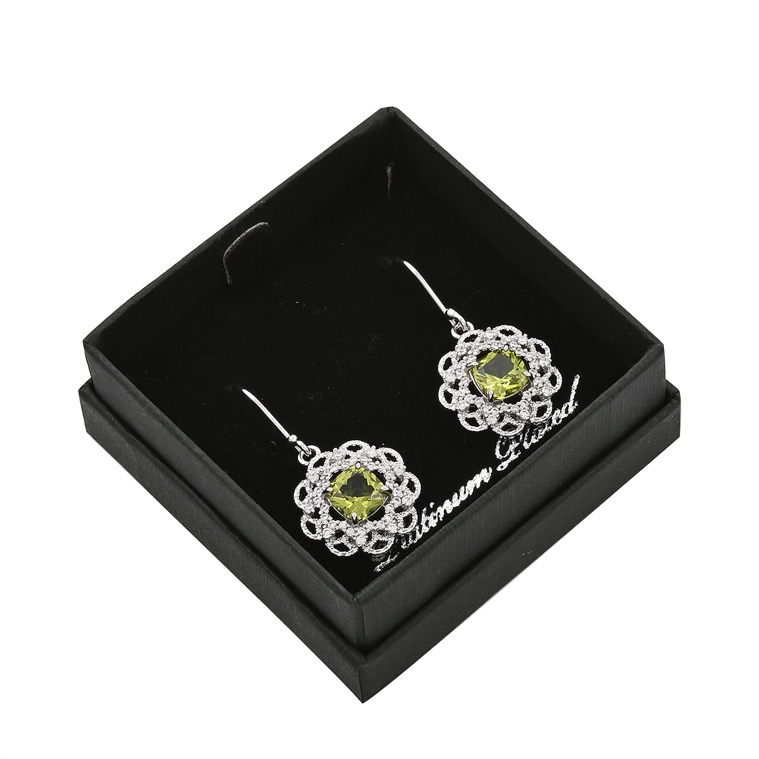 Simulated Peridot and Simulated Diamond Earrings in Silvertone 3.35 ctw