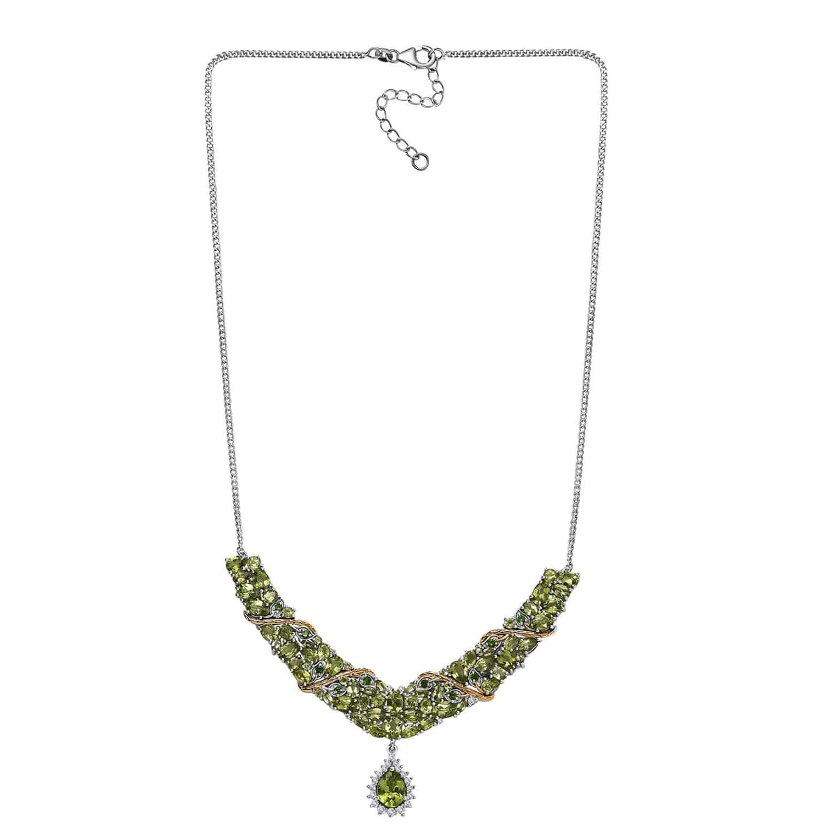 Hebei Peridot and Multi Gemstone 18.10 ctw Floral Vines Necklace in 18K Vermeil YG and Rhodium Over Sterling Silver 18 Inches image number 3