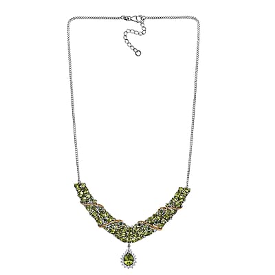 D'Joy Hebei Peridot and Multi Gemstone 18.10 ctw Floral Vines Necklace in 18K Vermeil YG and Rhodium Over Sterling Silver 18 Inches