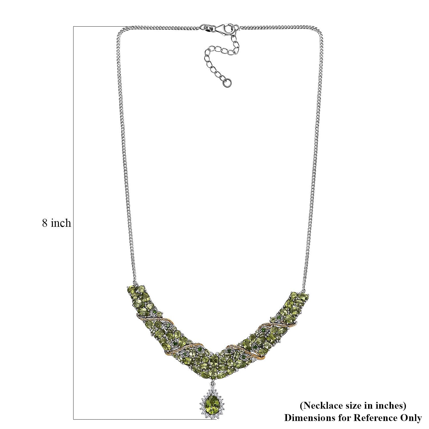 D'Joy Hebei Peridot and Multi Gemstone 18.10 ctw Floral Vines Necklace in 18K Vermeil YG and Rhodium Over Sterling Silver 18 Inches