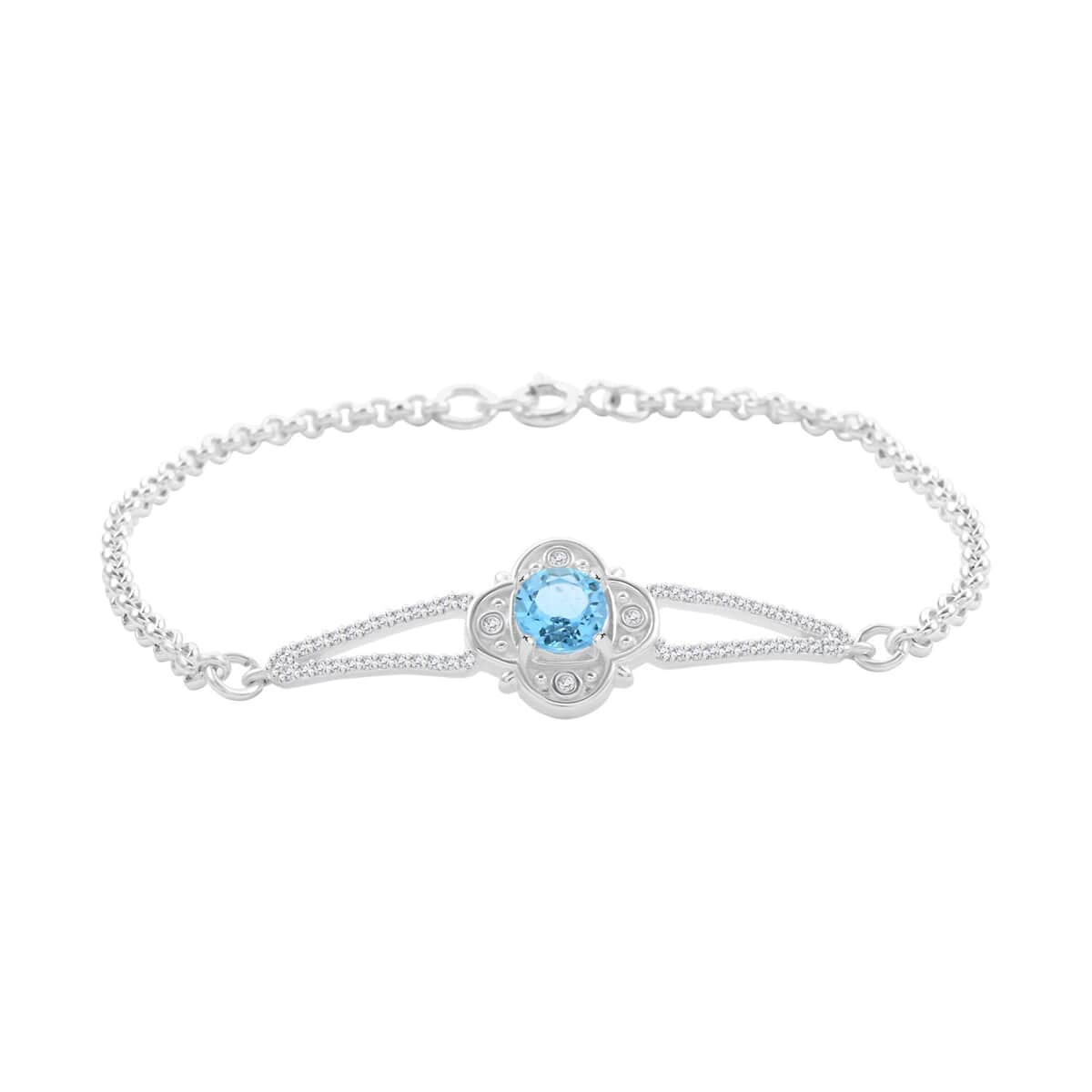 Blue Topaz and Simulated Diamond 1.40 ctw Bracelet in Sterling Silver (7.50 In) image number 0