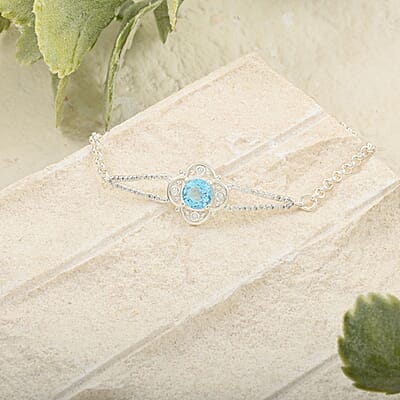 Blue Topaz and Simulated Diamond 1.40 ctw Bracelet in Sterling Silver (7.50 In)