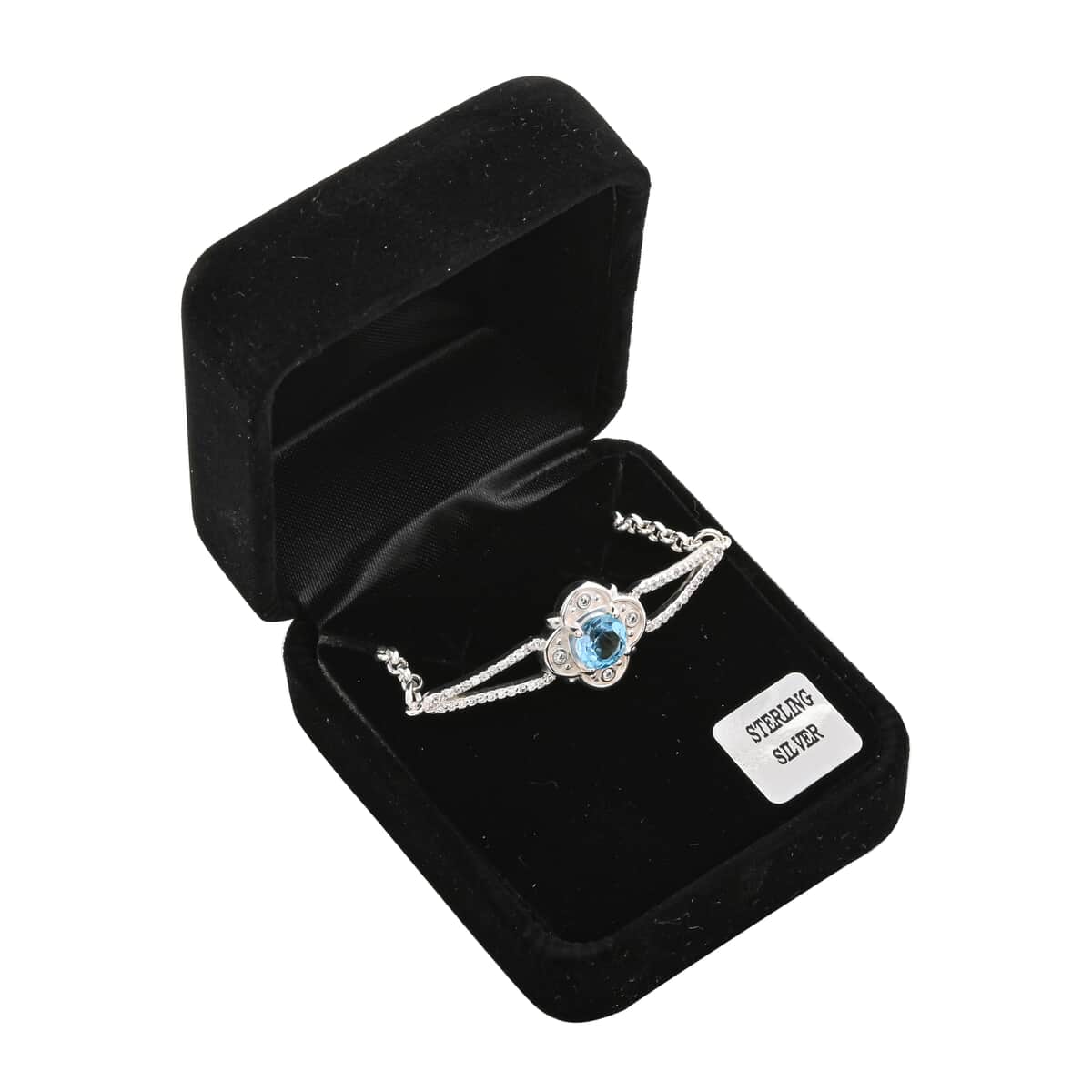 Blue Topaz and Simulated Diamond 1.40 ctw Bracelet in Sterling Silver (7.50 In) image number 5