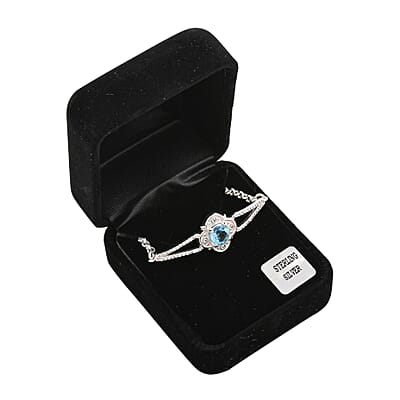 Blue Topaz and Simulated Diamond 1.40 ctw Bracelet in Sterling Silver (7.50 In)