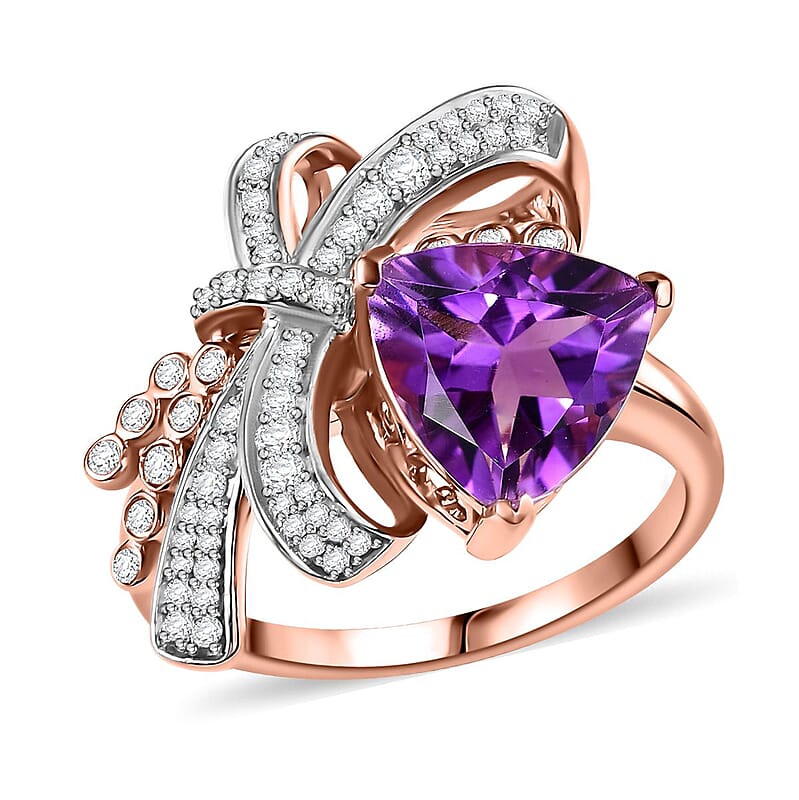 Moroccan Rose and White Zircon 3.50 ctw Love Bow Ring in 18K Vermeil Rose Gold Over Sterling Silver (Size 10.0)