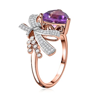 Moroccan Rose and White Zircon 3.50 ctw Love Bow Ring in 18K Vermeil Rose Gold Over Sterling Silver (Size 10.0)