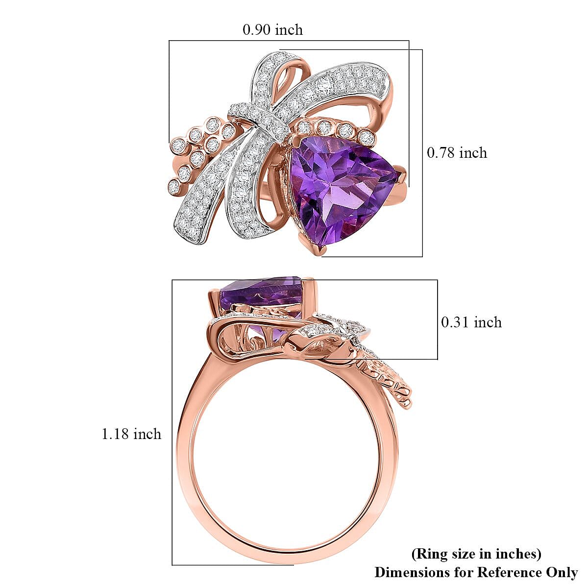 Moroccan Rose and White Zircon 3.50 ctw Love Bow Ring in 18K Vermeil Rose Gold Over Sterling Silver (Size 10.0)