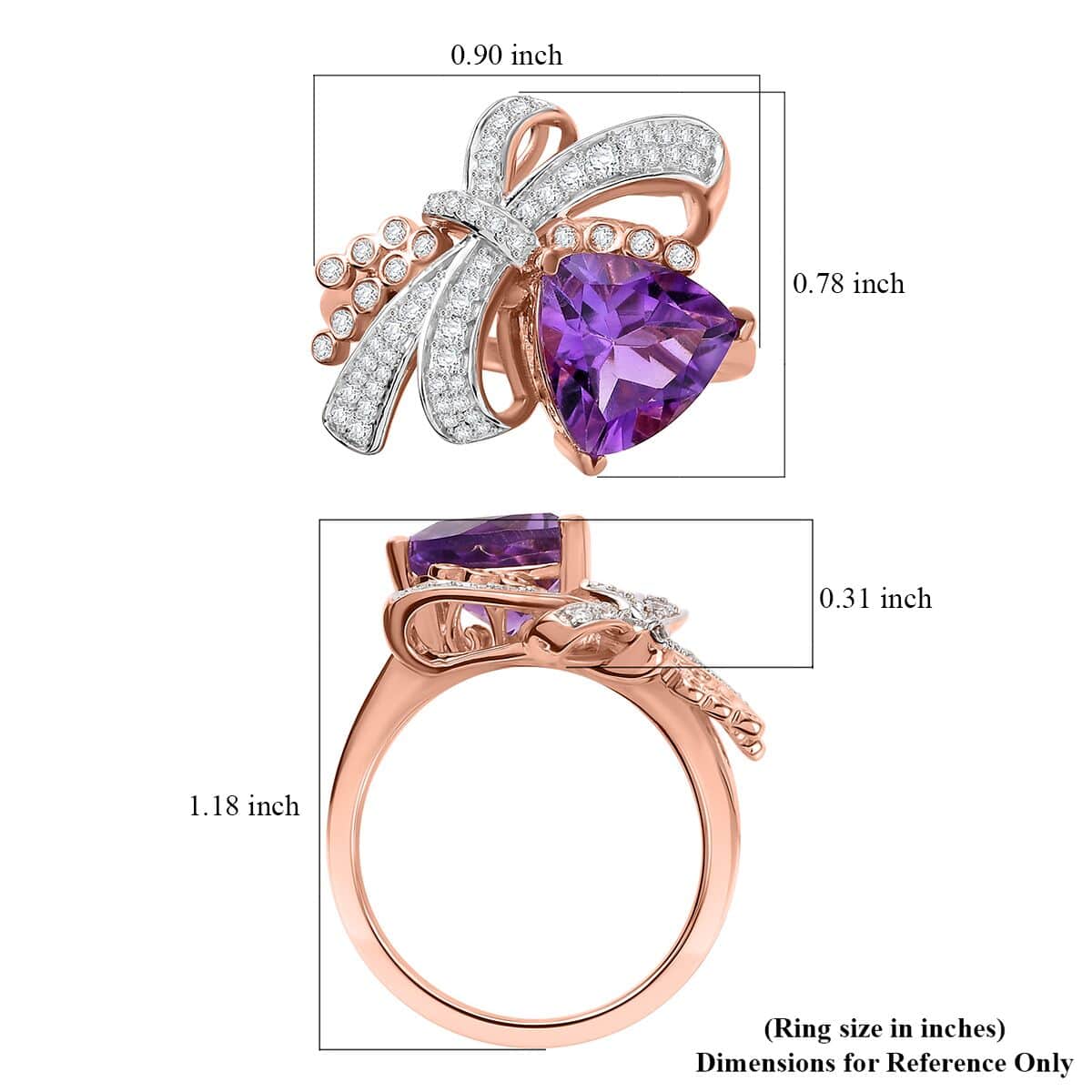 Moroccan Rose, White Zircon Love Bow Ring in 18K Vermeil RG Over Sterling Silver (Size 10.0) (Del. in 8-10 Days) 3.50 ctw image number 5