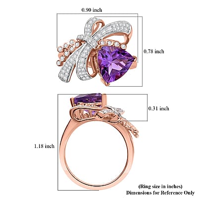 Moroccan Rose and White Zircon 3.50 ctw Love Bow Ring in 18K Vermeil Rose Gold Over Sterling Silver (Size 10.0)