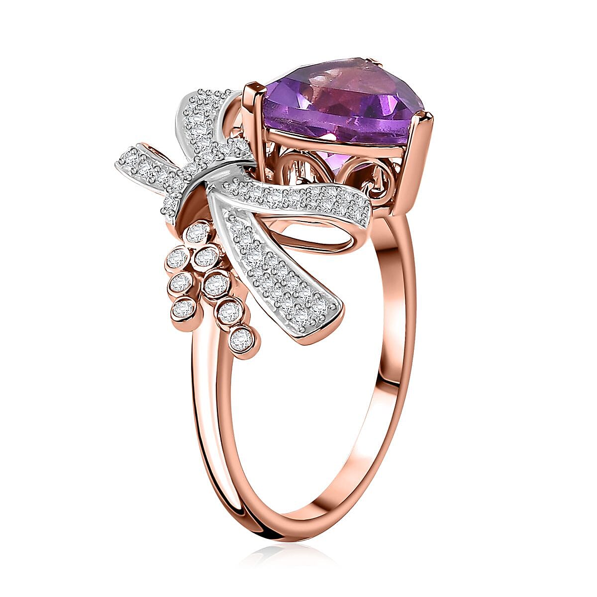 Moroccan Rose and White Zircon 3.50 ctw Love Bow Ring in 18K Vermeil Rose Gold Over Sterling Silver (Size 8.0) image number 3