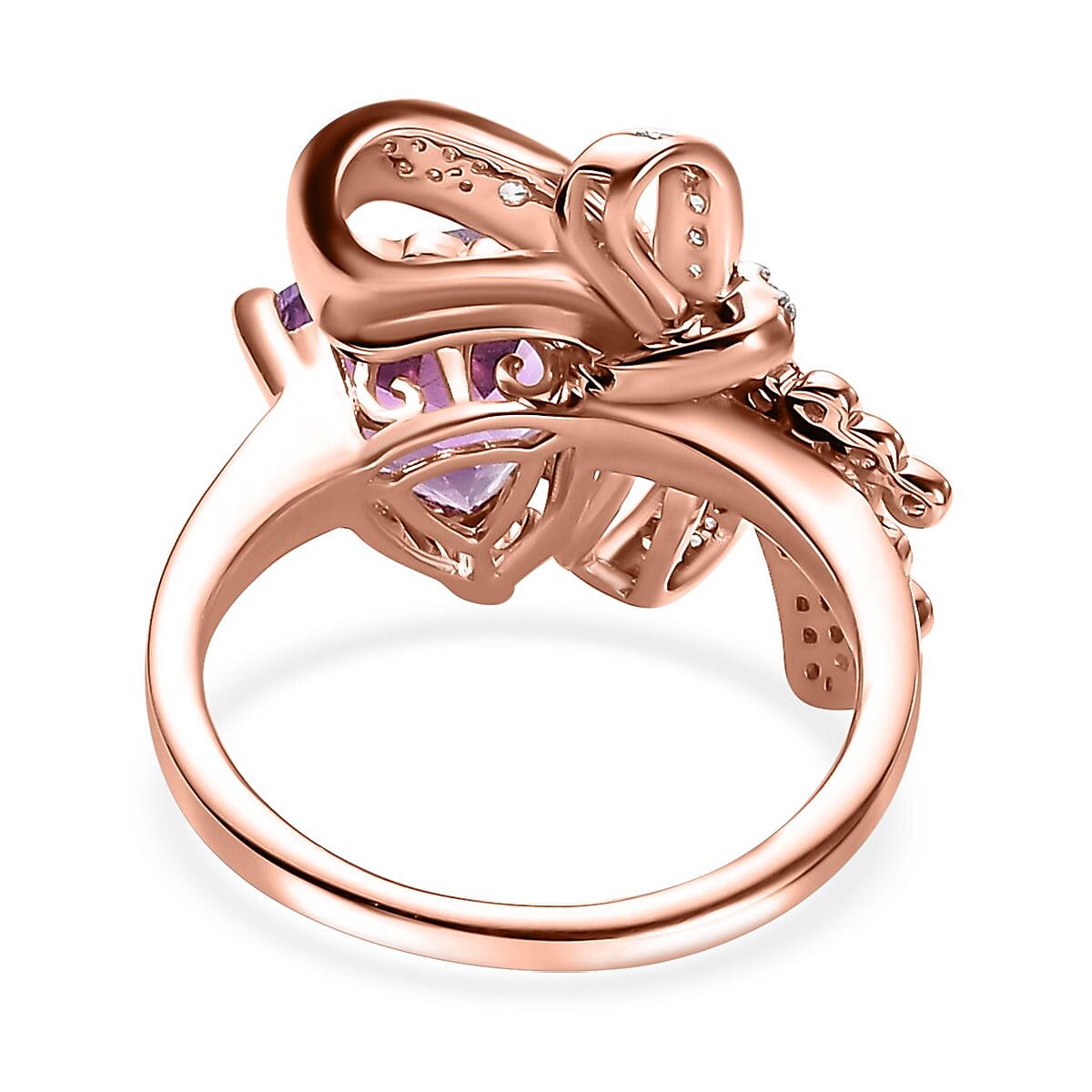 Moroccan Rose and White Zircon 3.50 ctw Love Bow Ring in 18K Vermeil Rose Gold Over Sterling Silver (Size 8.0) image number 4