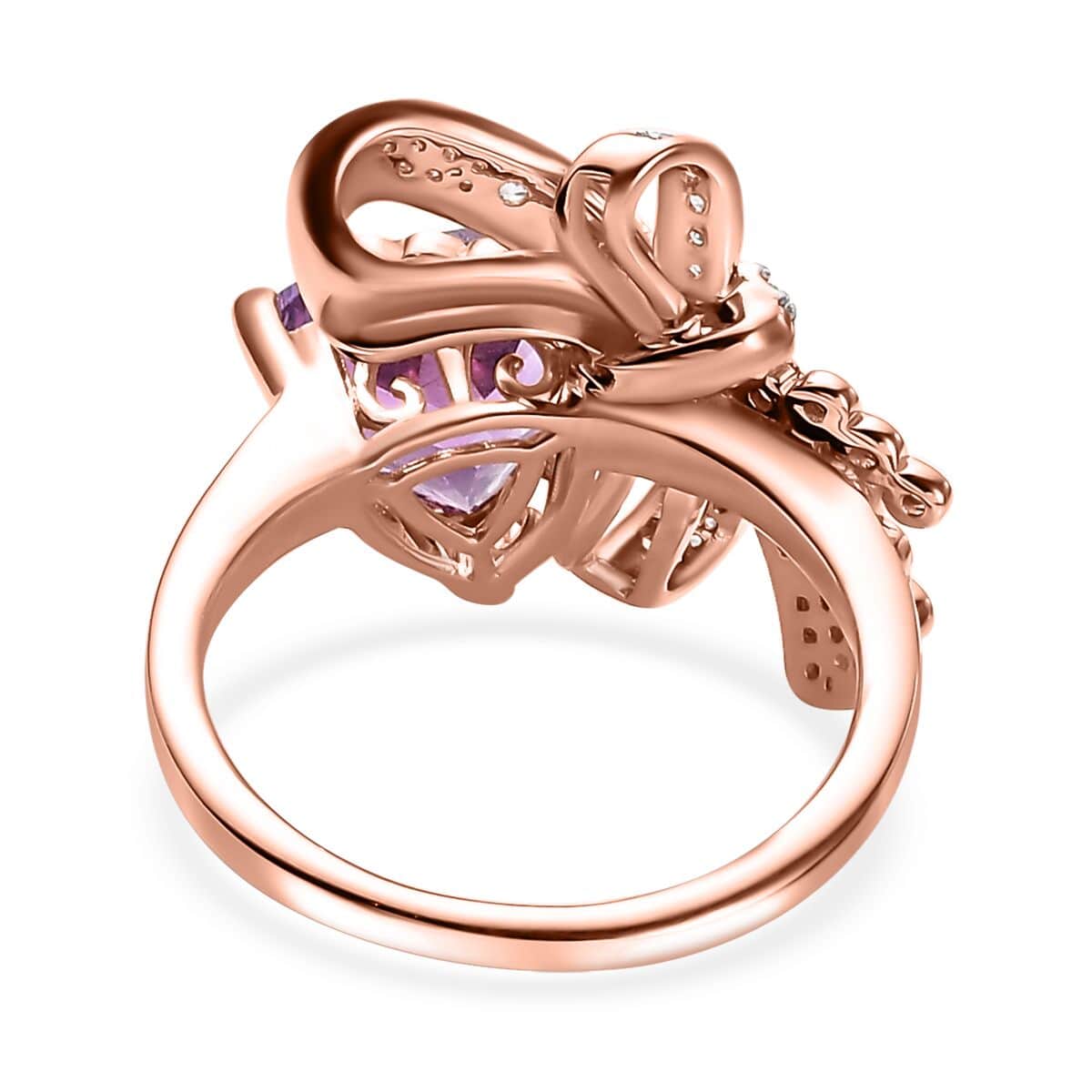 Moroccan Rose and White Zircon 3.50 ctw Love Bow Ring in 18K Vermeil Rose Gold Over Sterling Silver (Size 9.0) image number 4