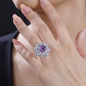 Moroccan Rose and Multi Gemstone 5.85 ctw Floral Ring in Rhodium Over Sterling Silver (Size 6.0)