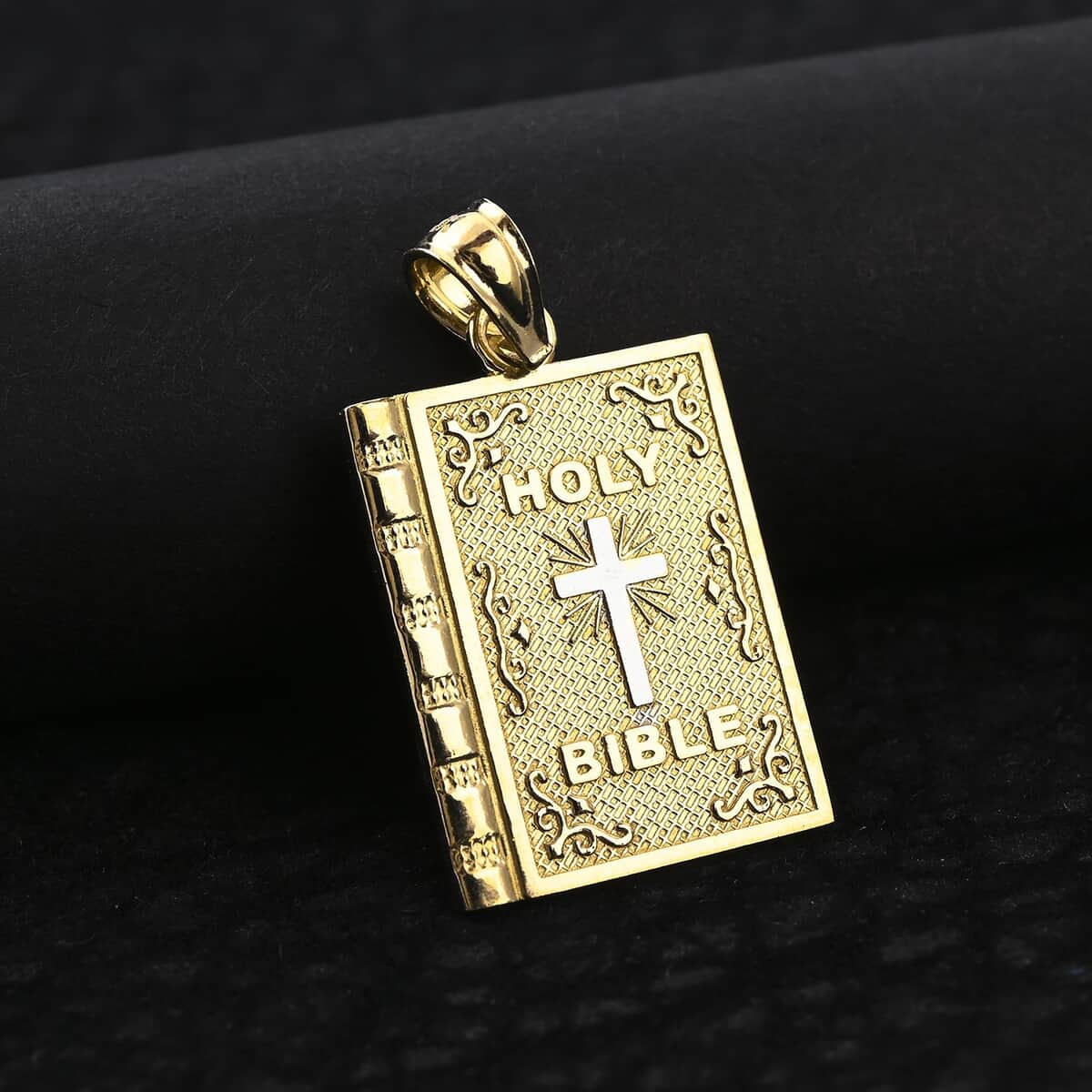 10K Yellow and White Gold Bible Charm Pendant 1.30 Grams image number 1