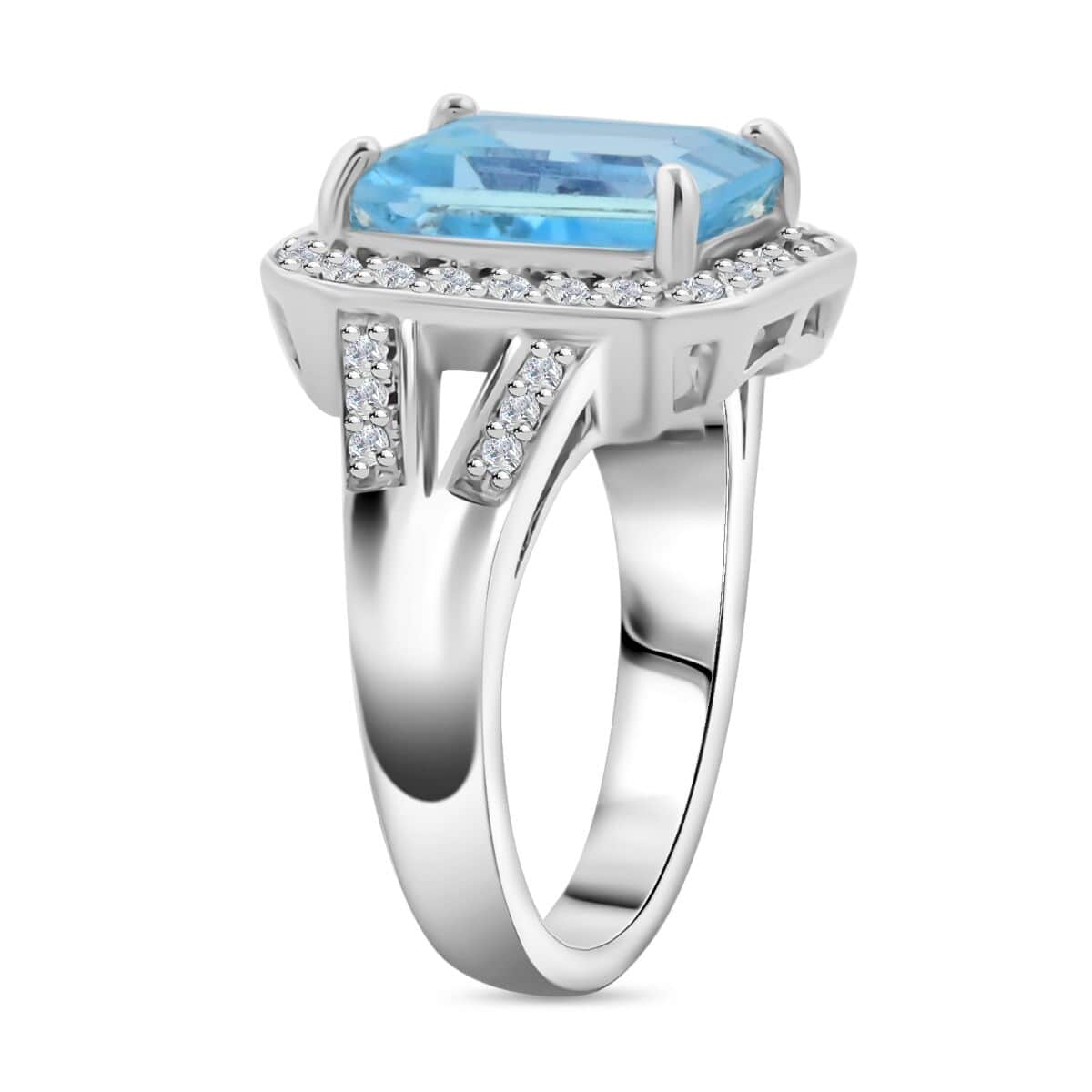 Blue Topaz and Simulated Diamond 5.10 ctw Ring in Silvertone (Size 9.0) image number 3