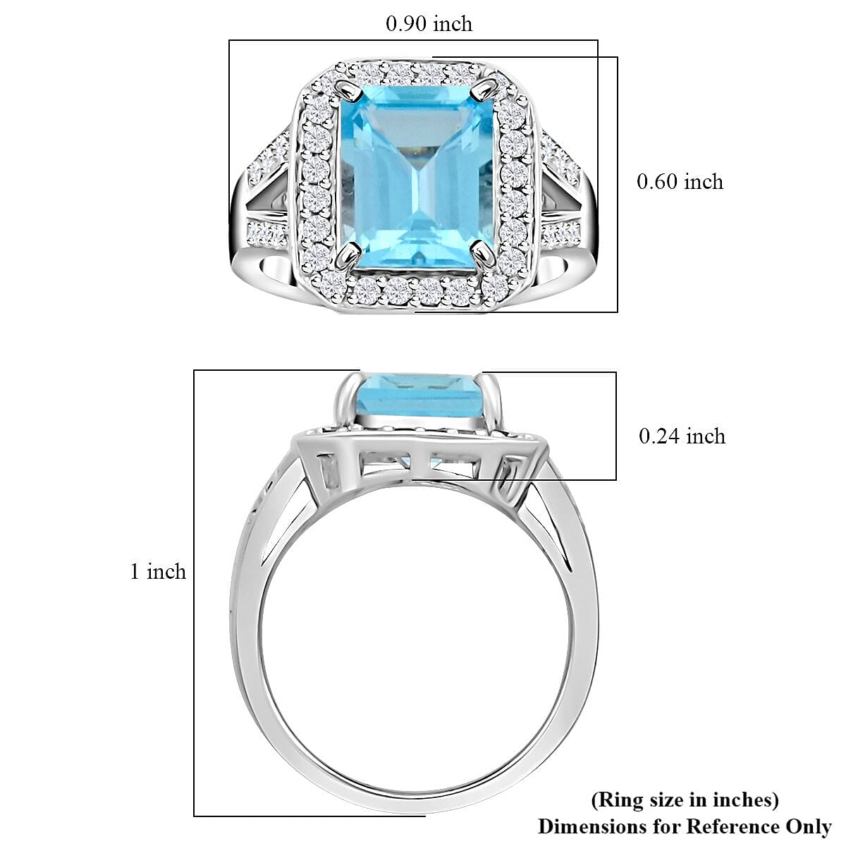 Blue Topaz and Simulated Diamond 5.10 ctw Ring in Silvertone (Size 9.0)