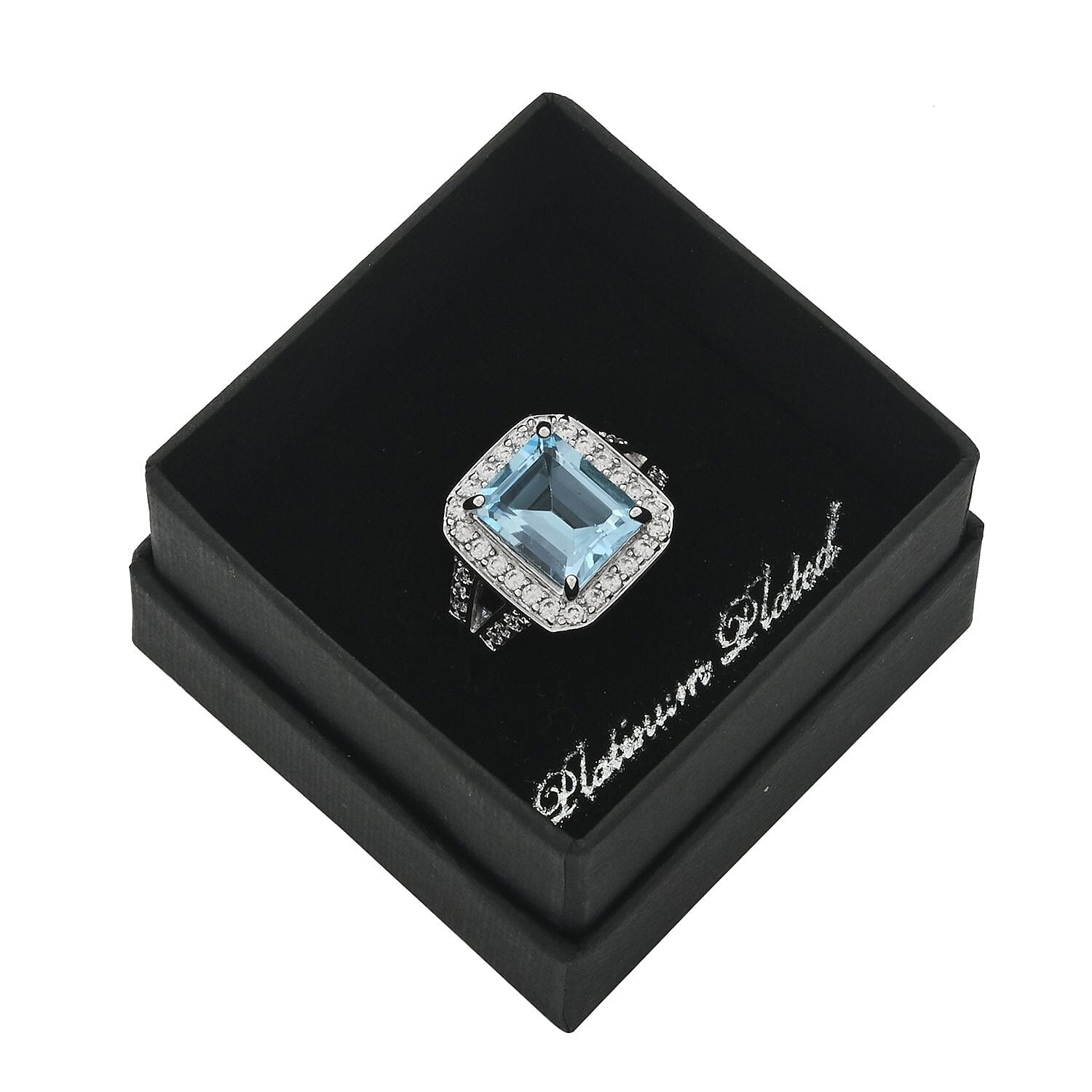 Blue Topaz and Simulated Diamond 5.10 ctw Ring in Silvertone (Size 9.0)