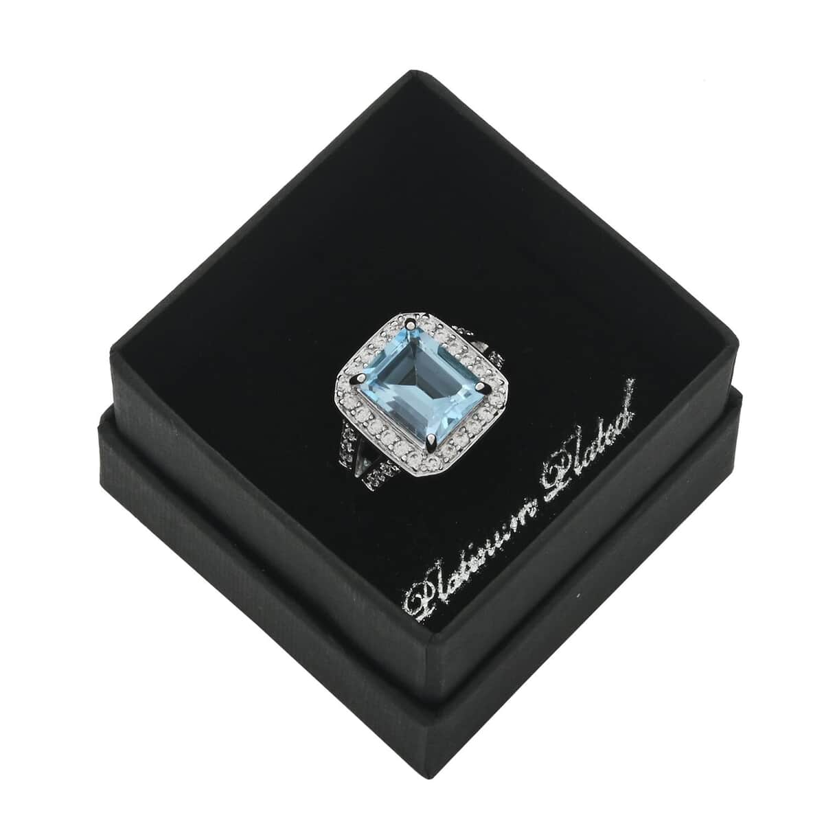 Blue Topaz and Simulated Diamond 5.10 ctw Ring in Silvertone (Size 9.0) image number 5