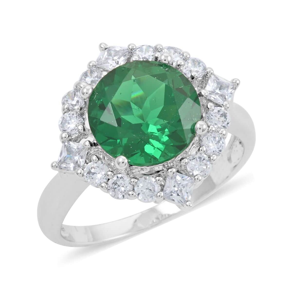 Simulated Emerald and Simulated Diamond 6.10 ctw Ring in Silvertone (Size 6.0) image number 0