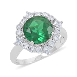 Simulated Emerald and Simulated Diamond 6.10 ctw Ring in Silvertone (Size 6.0)