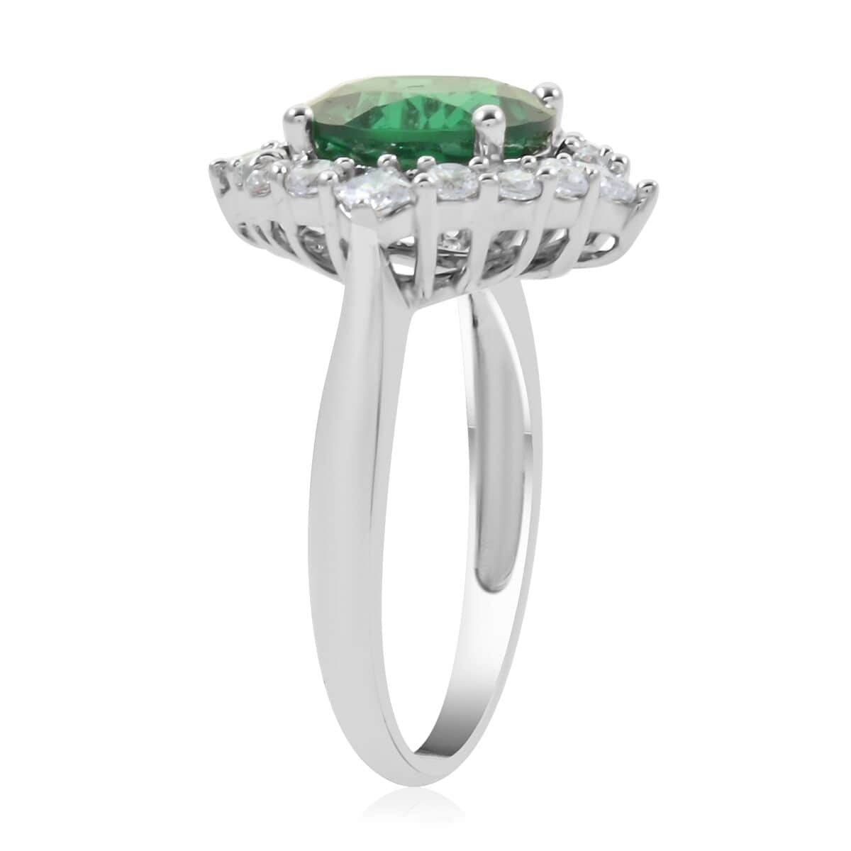 Simulated Emerald and Simulated Diamond 6.10 ctw Ring in Silvertone (Size 6.0) image number 3