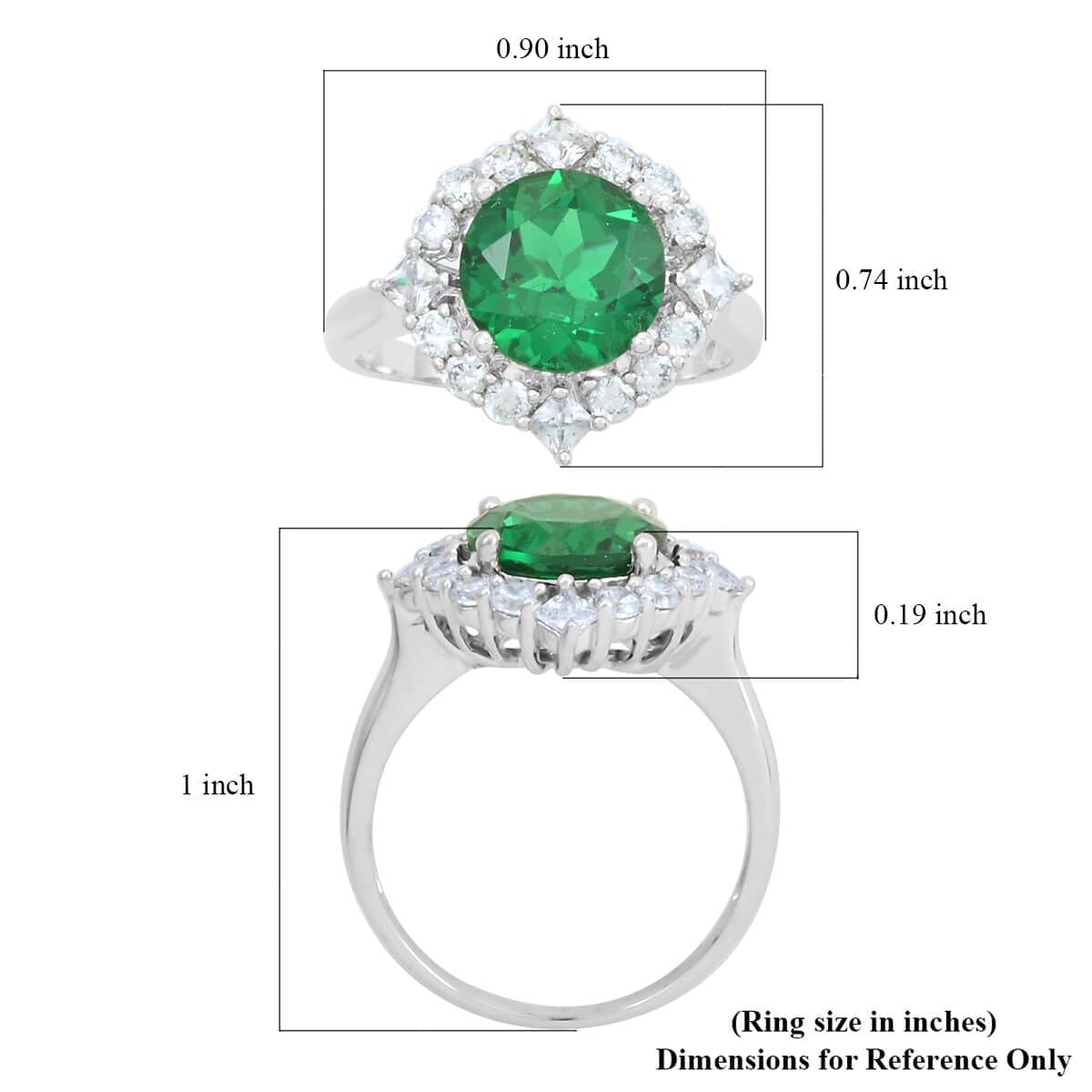 Simulated Emerald and Simulated Diamond 6.10 ctw Ring in Silvertone (Size 6.0) image number 4