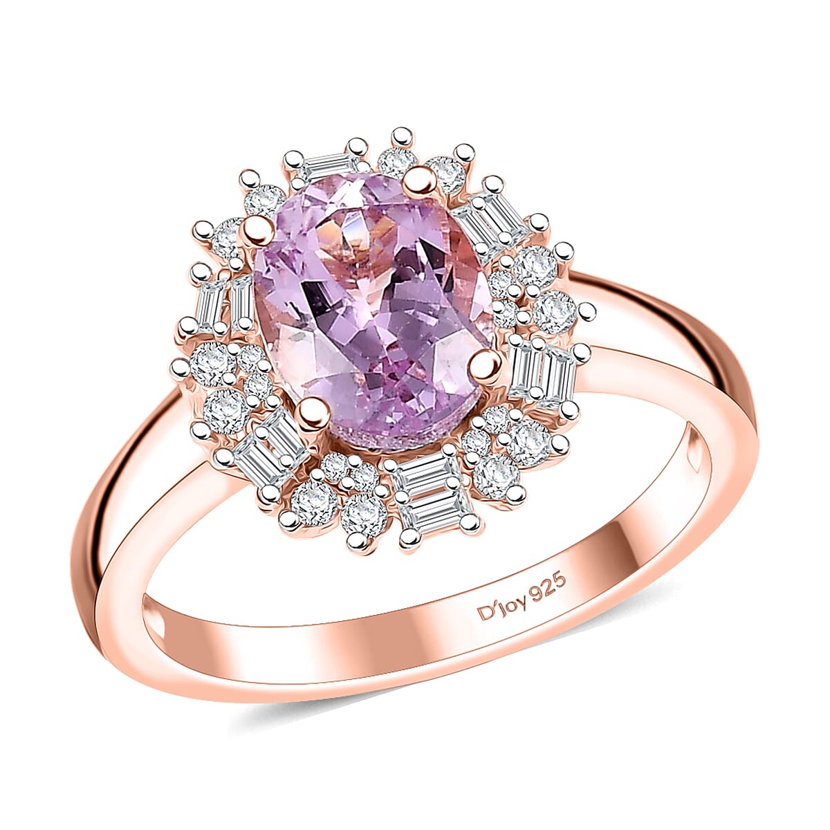 Martha Rocha Kunzite and Moissanite 2.50 ctw Halo Ring in 18K Vermeil Rose Gold Over Sterling Silver (Size 8.0) image number 0