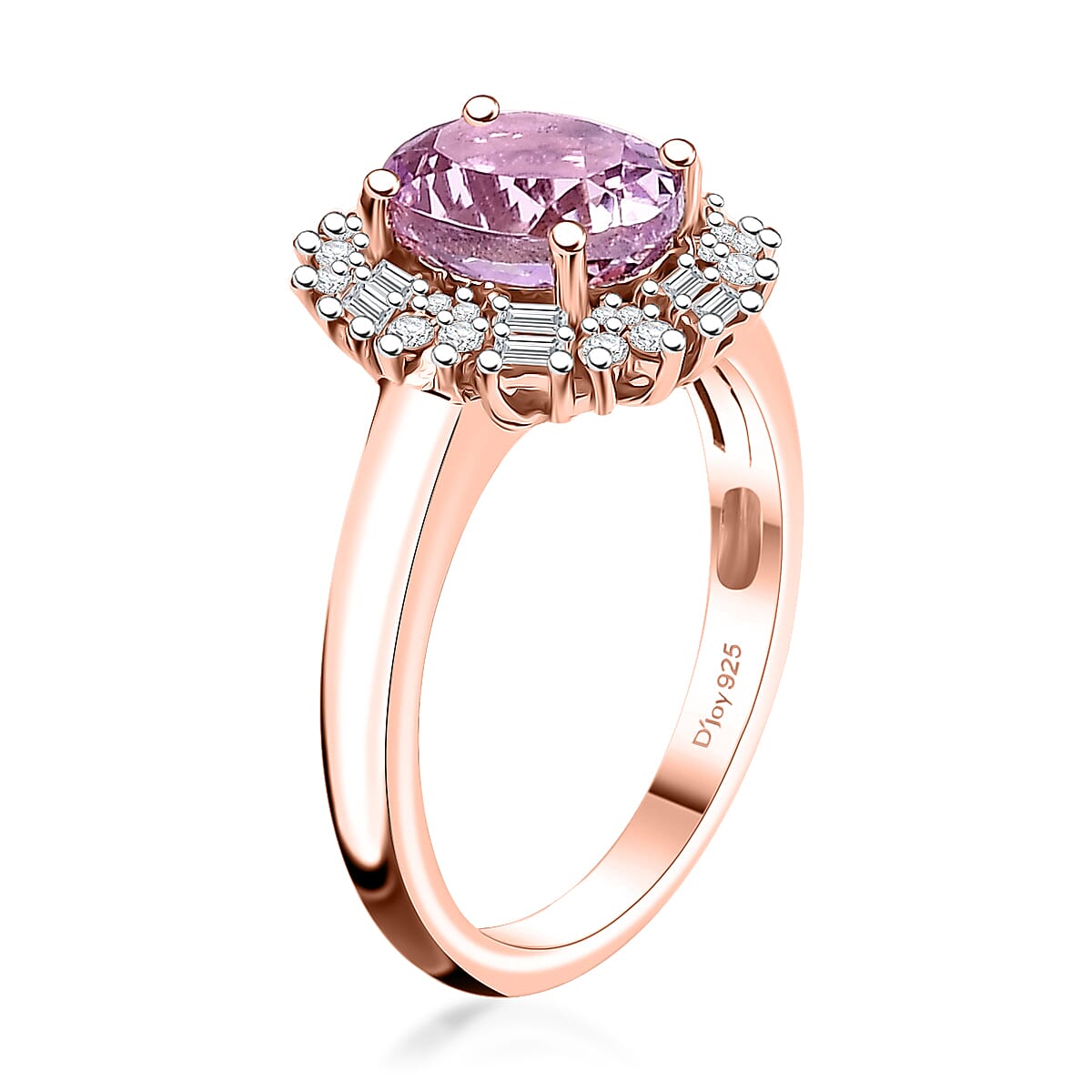 Martha Rocha Kunzite and Moissanite 2.50 ctw Halo Ring in 18K Vermeil Rose Gold Over Sterling Silver (Size 8.0) image number 3