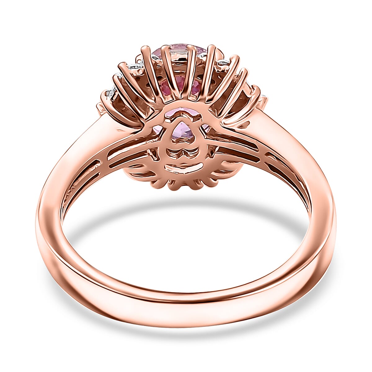 Martha Rocha Kunzite and Moissanite 2.50 ctw Halo Ring in 18K Vermeil Rose Gold Over Sterling Silver (Size 8.0) image number 4