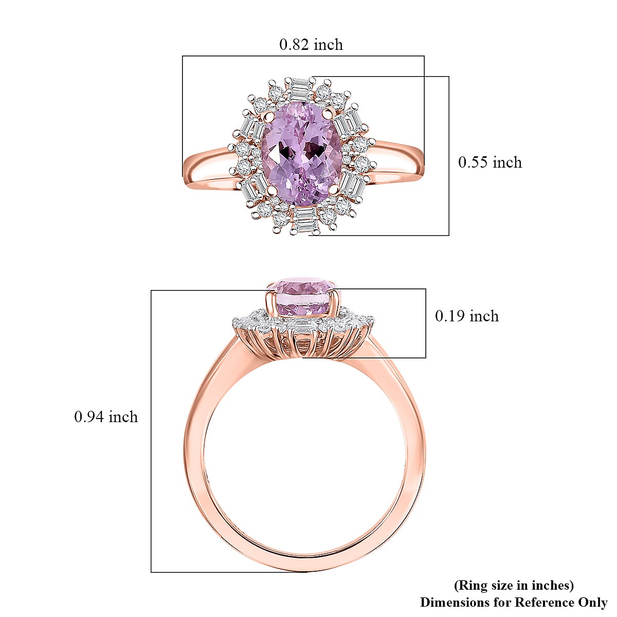 Martha Rocha Kunzite and Moissanite 2.50 ctw Halo Ring in 18K Vermeil Rose Gold Over Sterling Silver (Size 8.0) image number 5