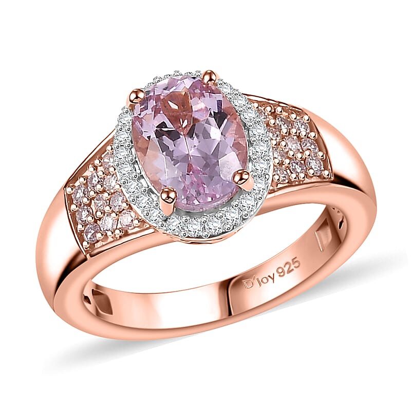 Martha Rocha Kunzite, Natural Pink and White Diamond 2.20 ctw Infinity Love Ring in 18K Vermeil Rose Gold Over Sterling Silver (Size 10.0)