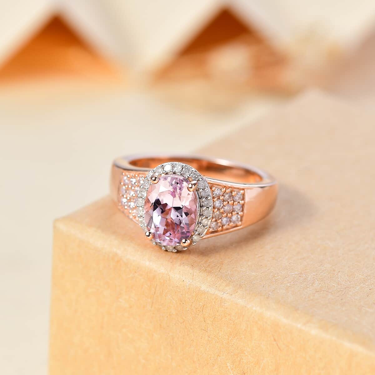 Premium Martha Rocha Kunzite, Natural Pink and White Diamond 2.20 ctw Ring in 18K Vermeil Rose Gold Over Sterling Silver (Size 10.0) image number 1