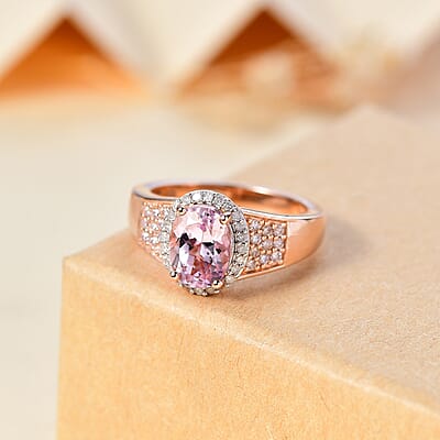 Martha Rocha Kunzite, Natural Pink and White Diamond 2.20 ctw Infinity Love Ring in 18K Vermeil Rose Gold Over Sterling Silver (Size 10.0)