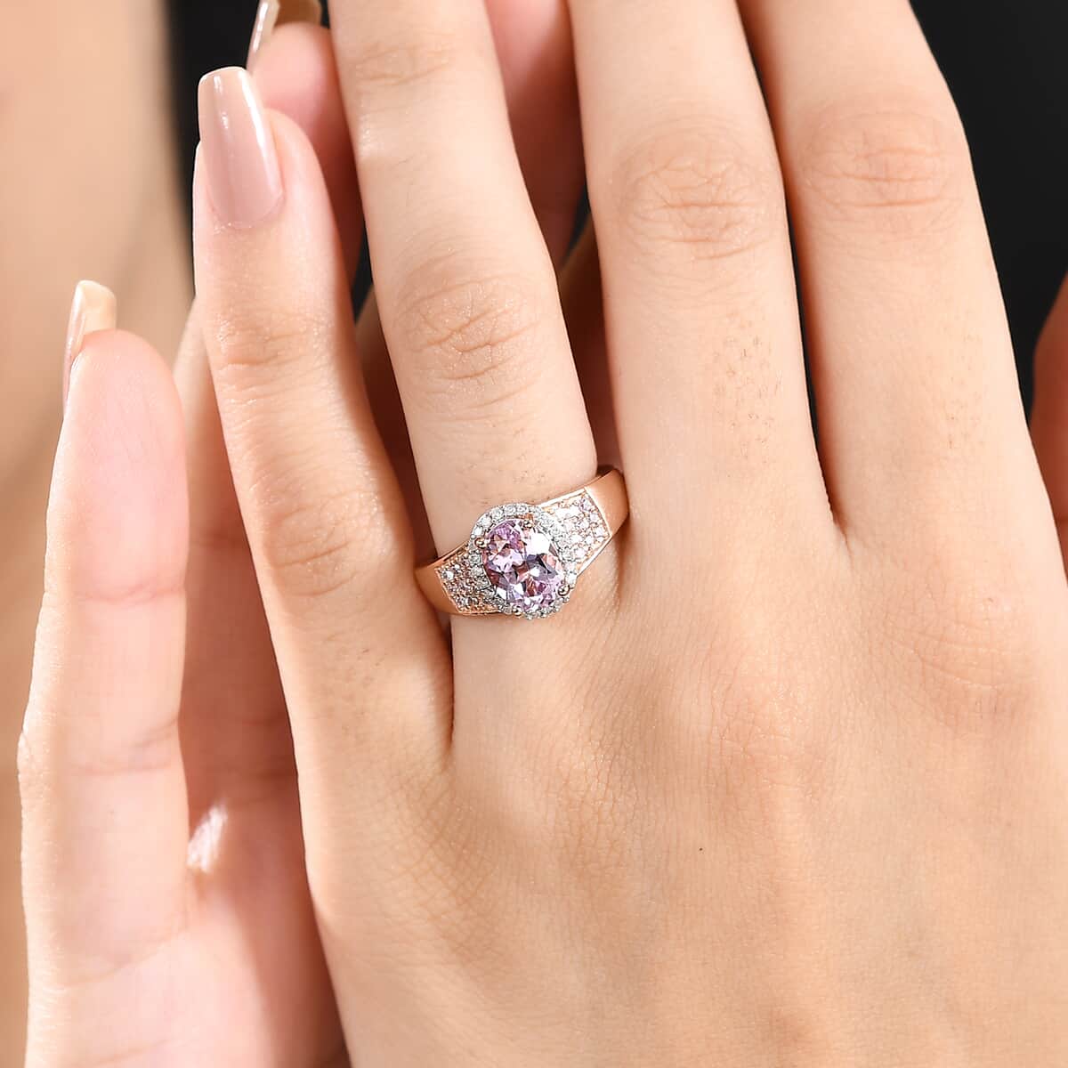 Premium Martha Rocha Kunzite, Natural Pink and White Diamond 2.20 ctw Ring in 18K Vermeil Rose Gold Over Sterling Silver (Size 10.0) image number 2